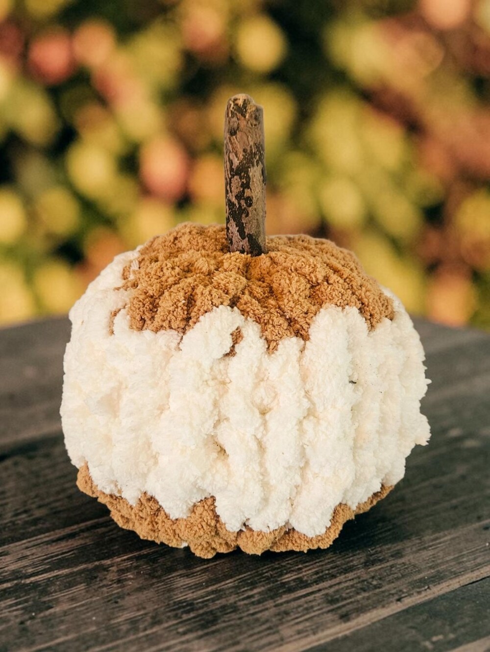 Plush Two-Tone Cream and Tan Decorative Pumpkin